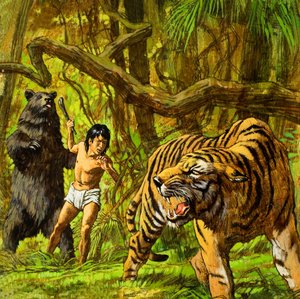 Niño con oso y tigre